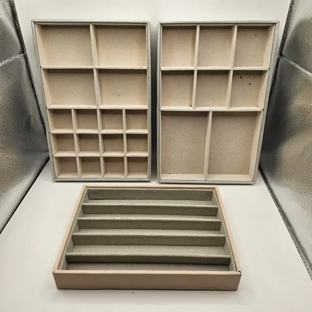 LOT OF 3 JEWELRY DISPLAY TRAYS RING EARRING PENDANT ORGANIZER VELVET FAUX LEATHR